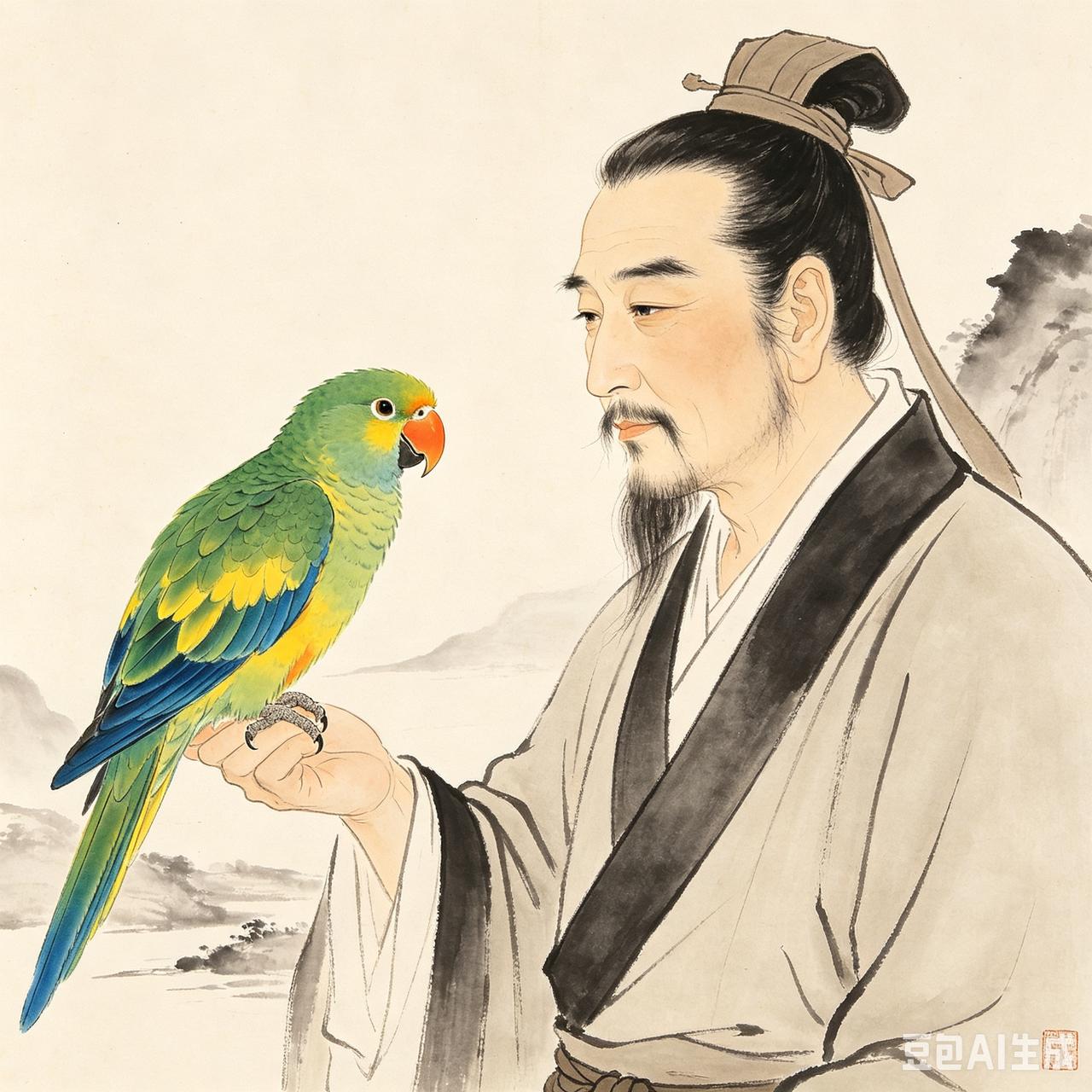 金陵有个叫贾复的书生，很喜欢养鸟。他家里养了一只鹦鹉，绿色的羽毛，红色的嘴巴，特