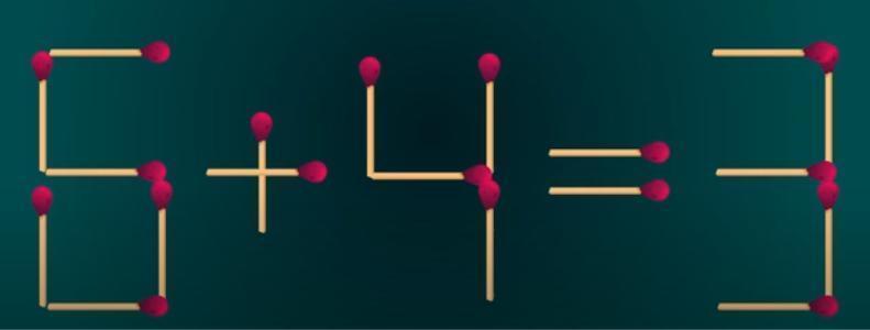 图中是“5+4=3”这个不成立的火柴等式。你仅有51秒时间，且只能移