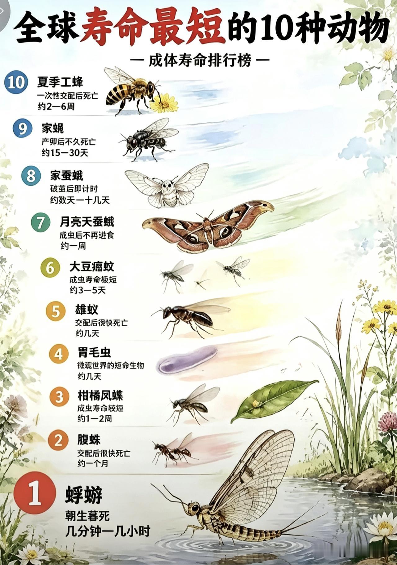 全球寿命最短的十种动物，看完感悟生命的意义！大自然千姿百态，有的动物可以存