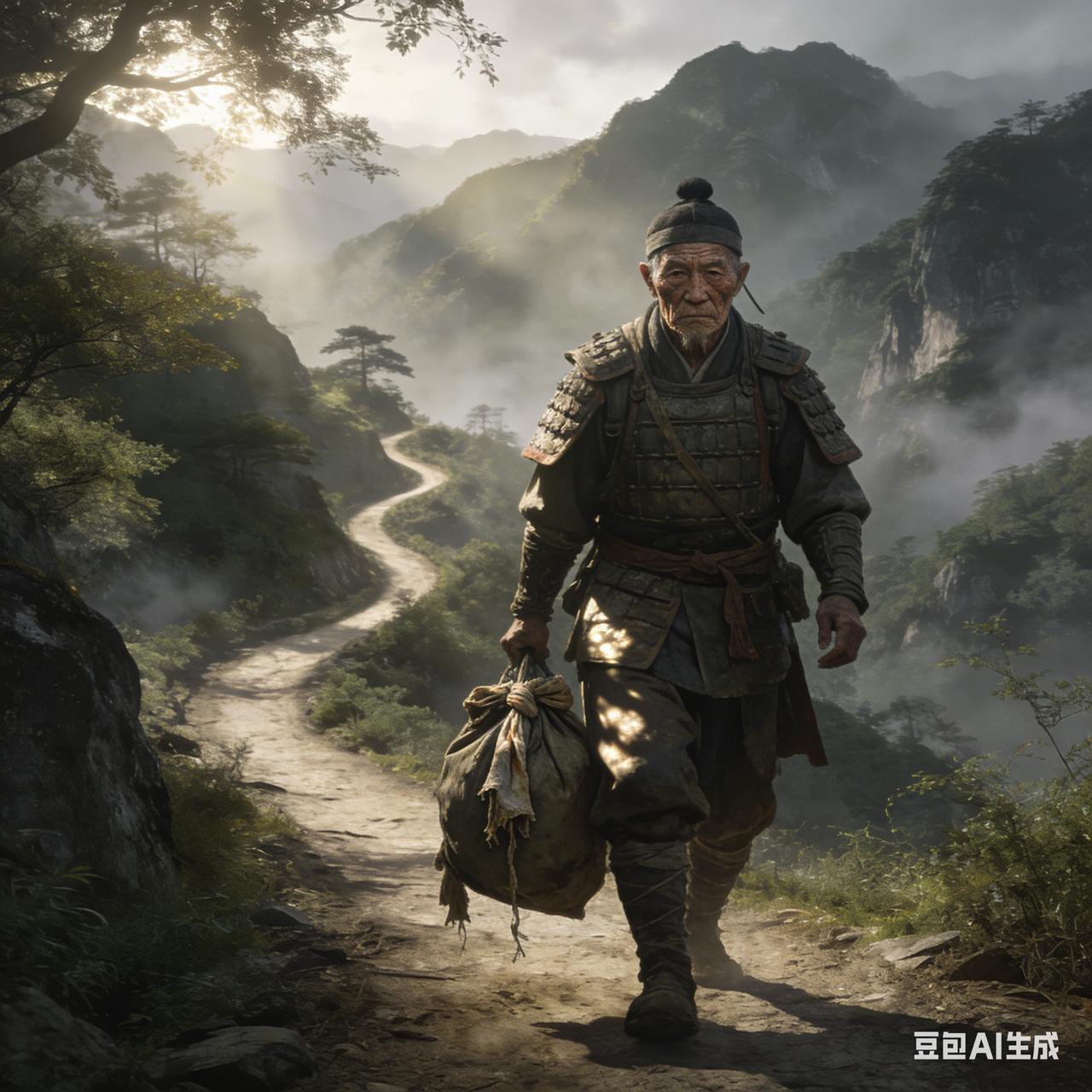 从前，有个老兵退役还乡，路过帽儿山时，被一伙强盗拦住了去路。老兵见对方人多势众，