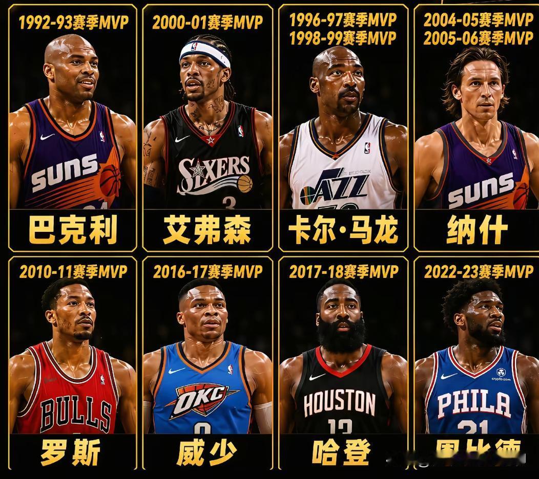 放眼整个NBA历史，只有8位拿到MVP的球员最终没能拿到总冠军，有些球员确实是