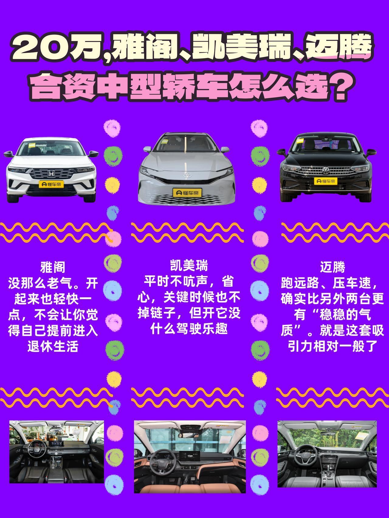 20万，雅阁、凯美瑞、迈腾，合资中型轿车怎么选？怎么选这题，说白了不是比谁更省