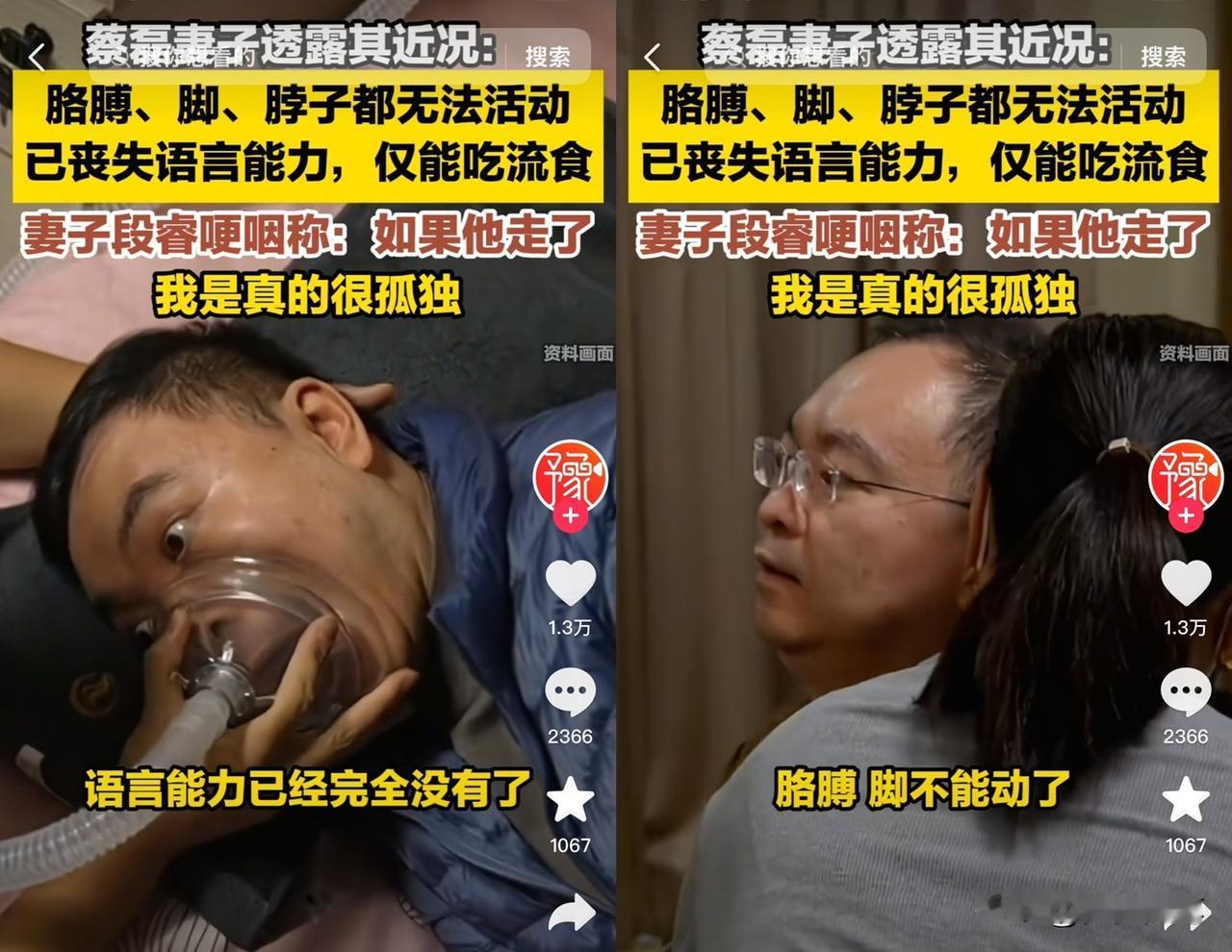 蔡磊妻子接受采访时透露，现在蔡磊已经完全没有了语言能力，他整个人非常的痛苦。