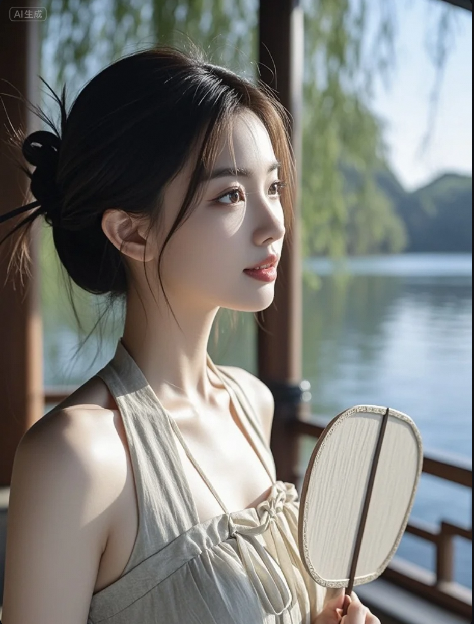 她走过湖边，背影都让人心动
