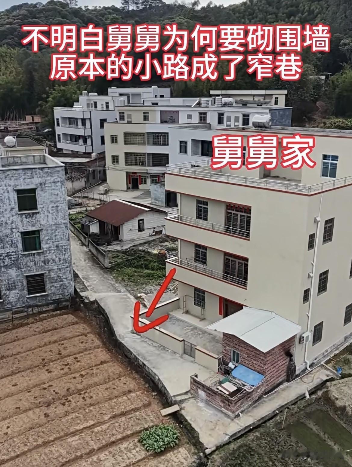 不明白舅舅为何要砌围墙🧱原本的小路成了窄巷[捂脸哭]你们明白舅舅做法的吗⁉️