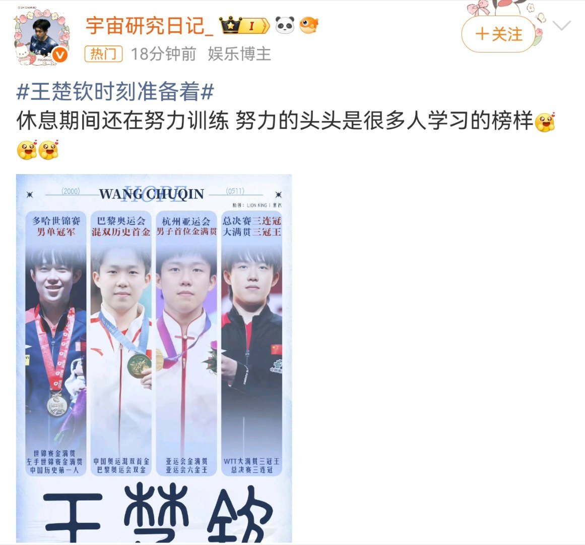 少点饭圈玩意，对他更好[抠鼻]同意吗？王楚钦时刻准备着​​​