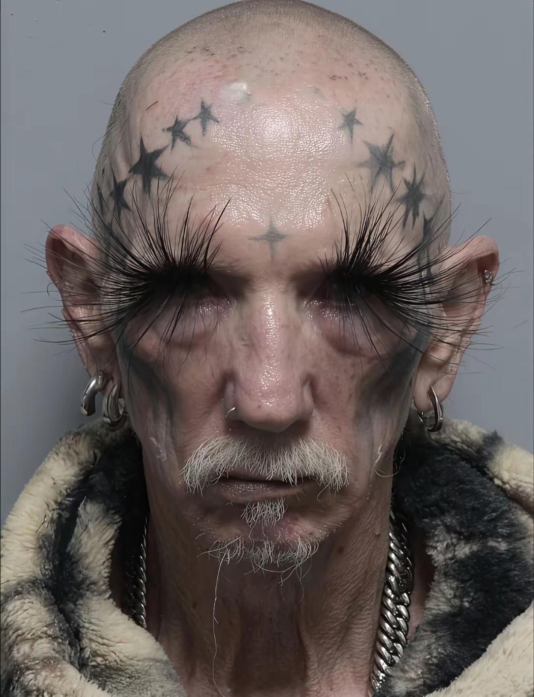 老人家做这种造型，居然觉得时尚？儿女看到会很害怕吧！