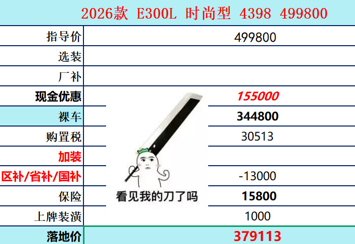2026款E300L时尚轿车加量官降配置增加:+柏林4D环绕立体声音响系统+