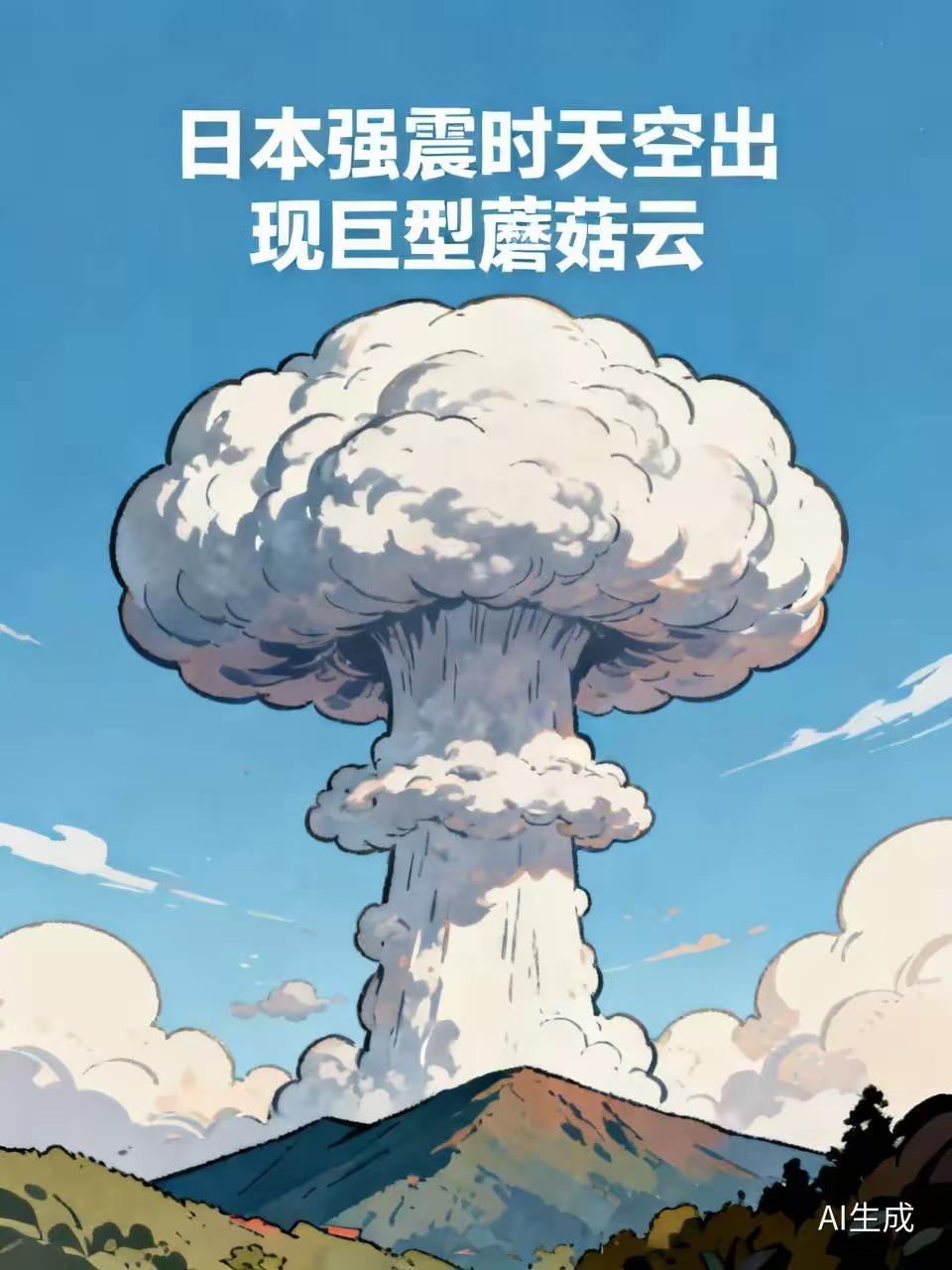 网上传出：日本强震时，天上出现巨型蘑菇云。这个蘑菇云与核爆炸时产生的蘑菇云简直