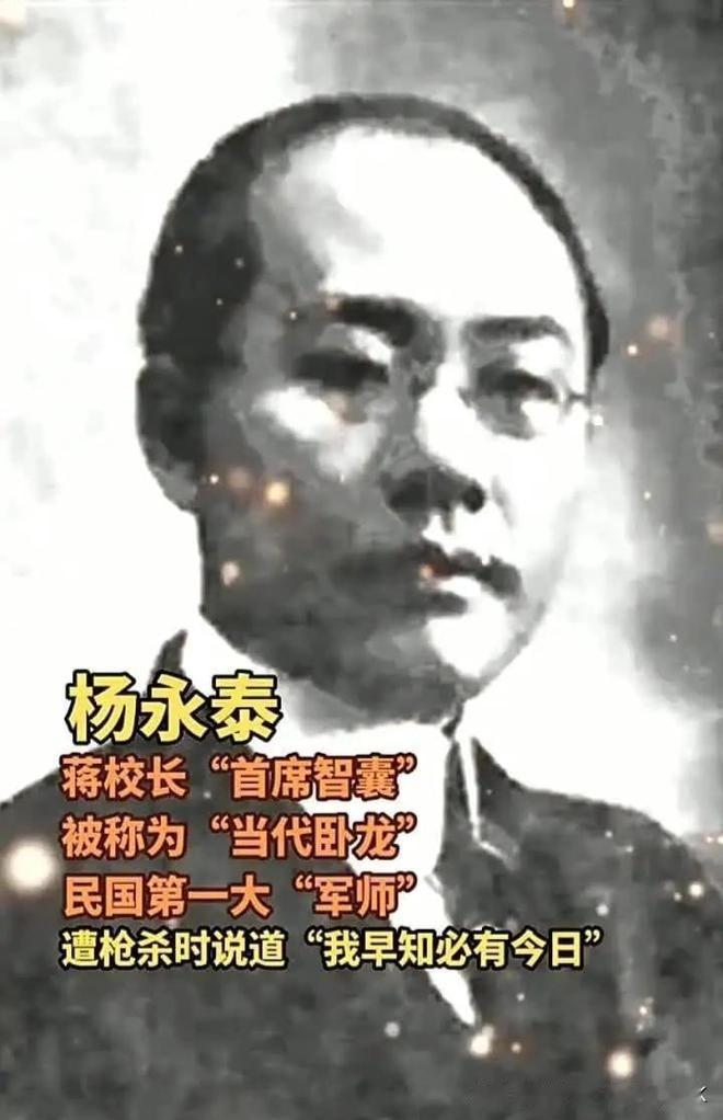 蒋介石身边的“卧龙”是怎么死的？杨永泰是民国顶尖幕僚，人称“卧龙”，是蒋介石