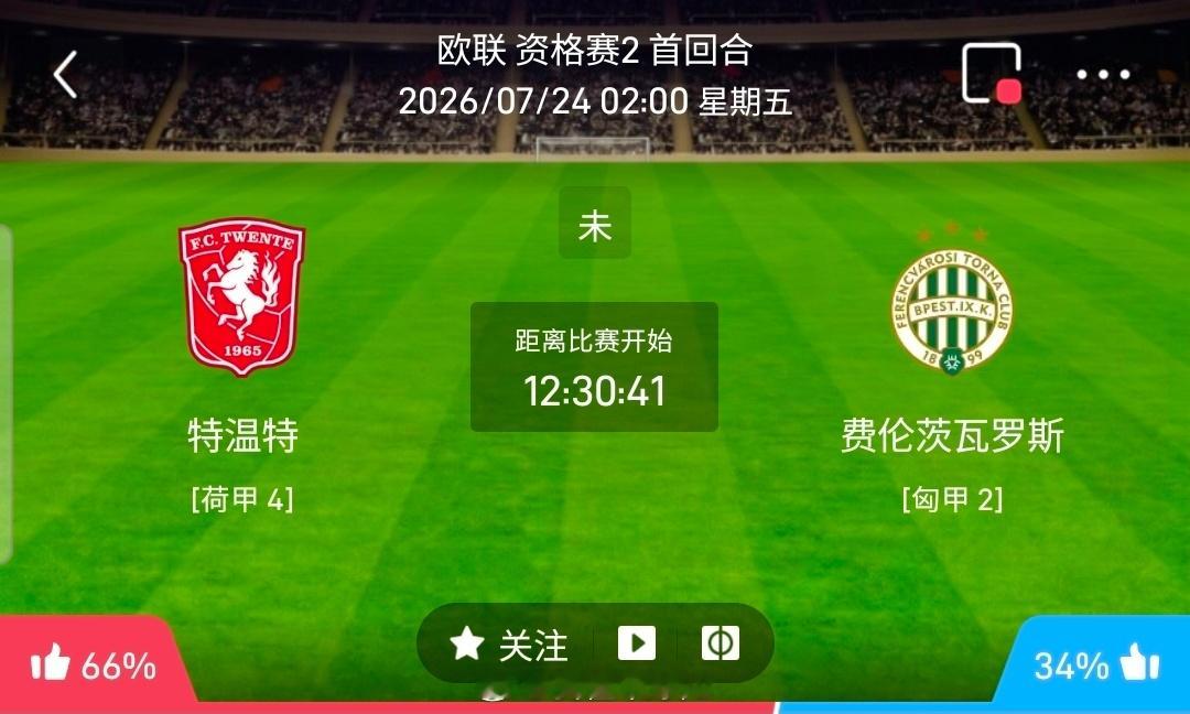 【足球】周四206欧罗巴资格赛方向：特温特vs费伦茨瓦罗斯欧罗巴：特温特VS费伦