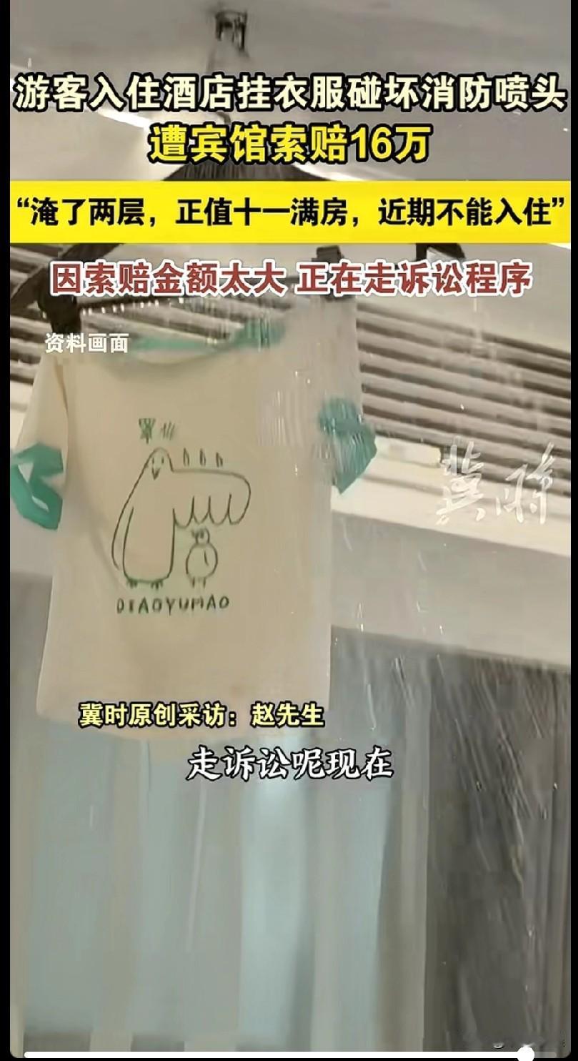 挂个衣服损失16万！十一期间游客入住酒店，游客想要挂衣服，然而游客却选择挂在了棚