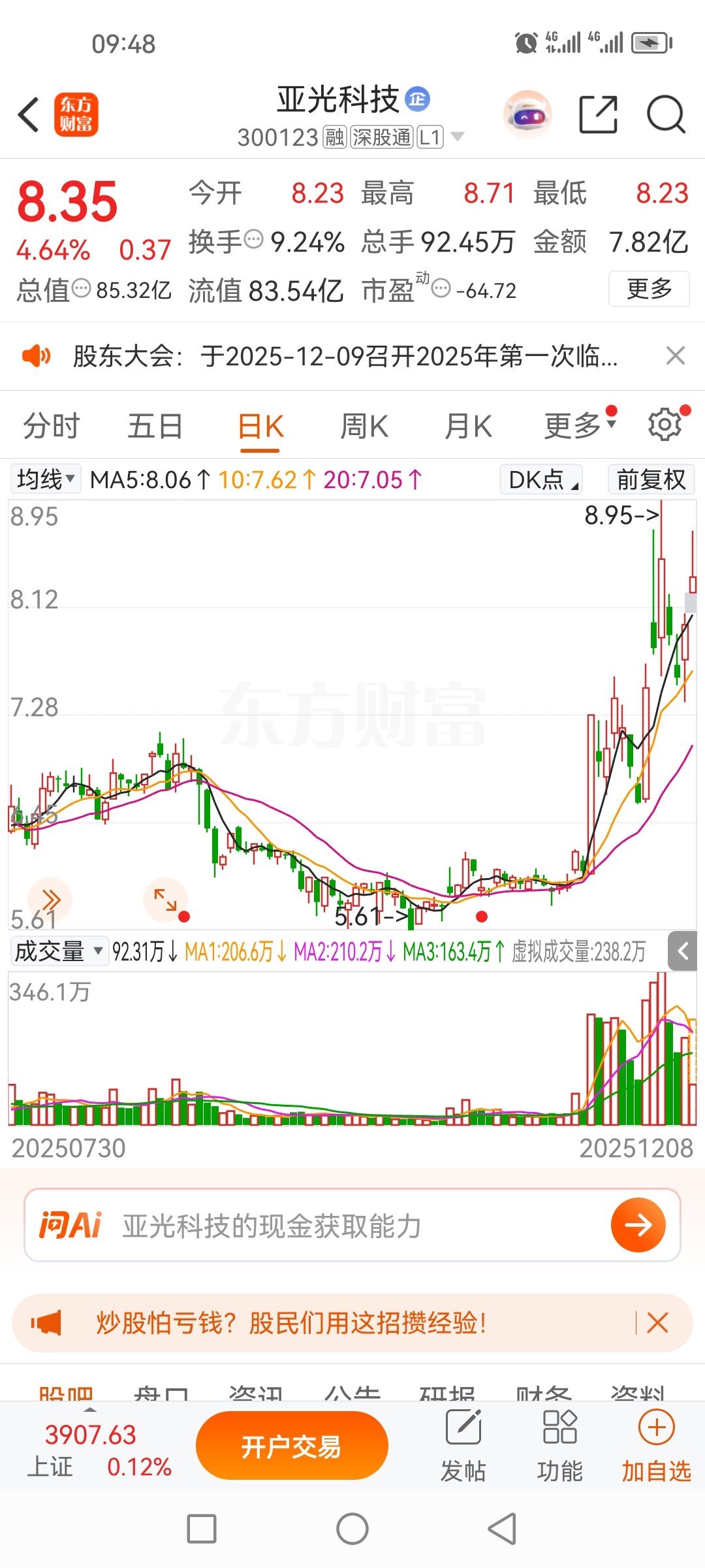 走过路过，不要错过，亚光科技300123韭菜炒肉？美味又营养，关键肉比韭菜多的多