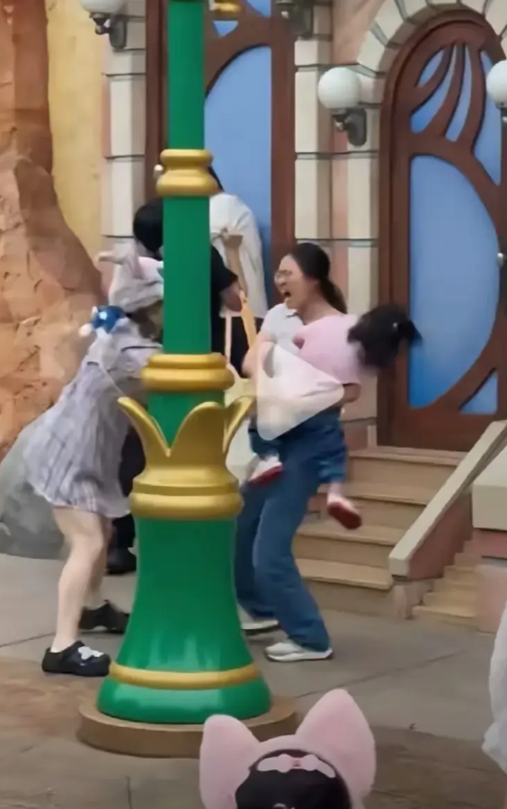上海迪士尼这个打架的格子女真的是勇猛无敌啊！人家孩子只不过是因为他们拍照误入了