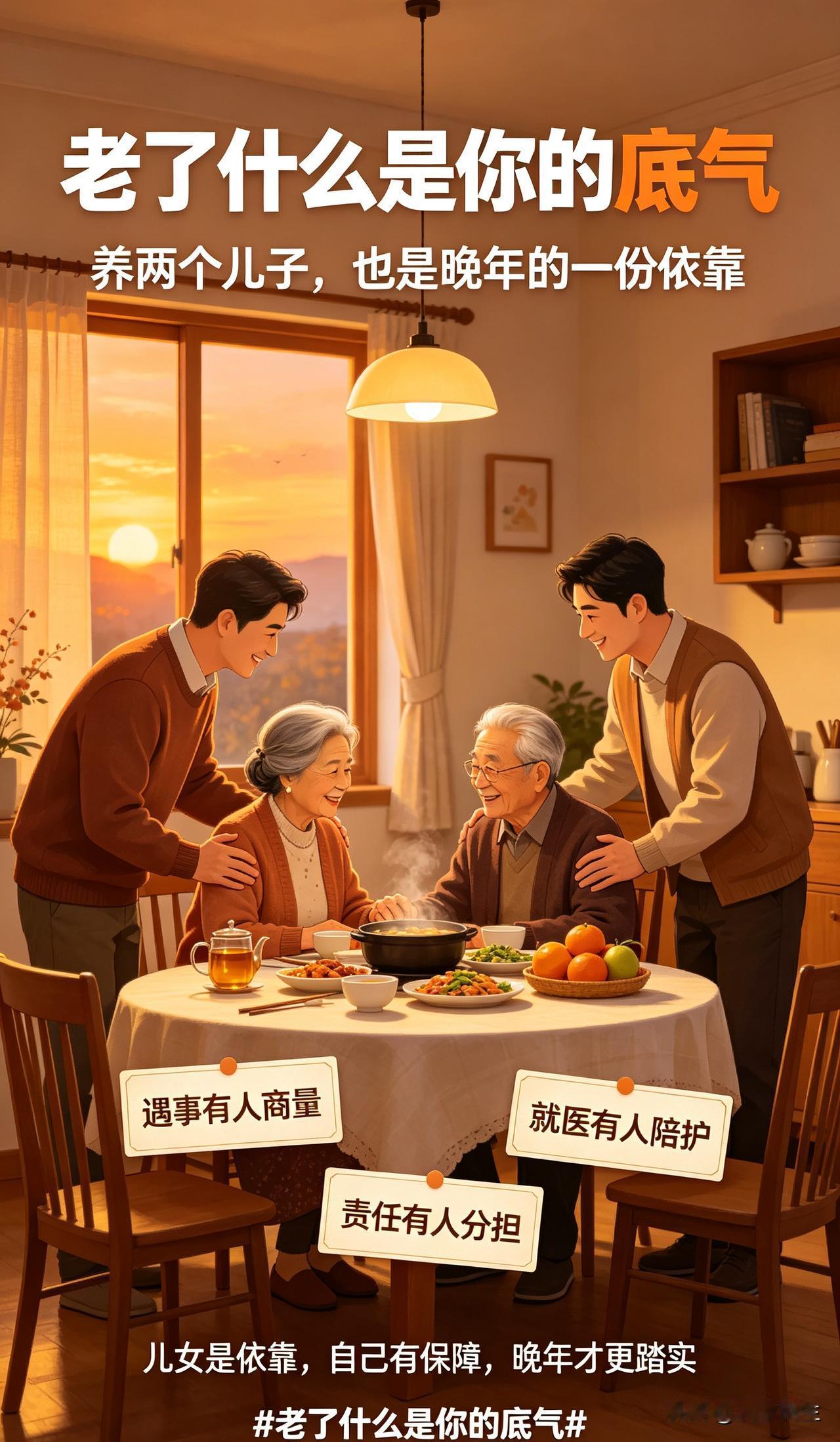 不少人说，养两个儿子，就是晚年养老一份底气。人到老年，难免会遇到生病住院、遇事需