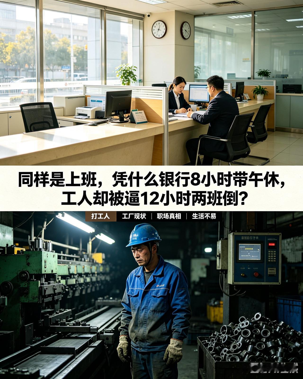 同样是上班，凭什么银行8小时带午休，工人却被逼12小时两班倒？真的越想越不公