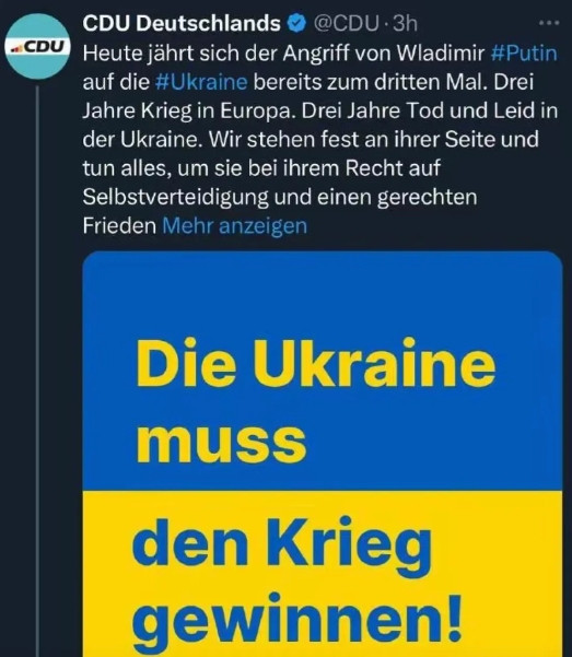 德国基民盟在赢得德国大选后，一改往日在支持乌克兰问题上犹疑不决的态度，第一时间发