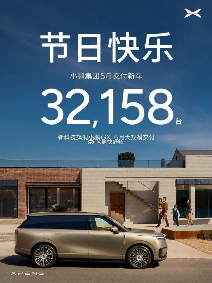 小鹏公布26年5月销量：-5月销量32158辆，同比-4.08%，环比+3.7