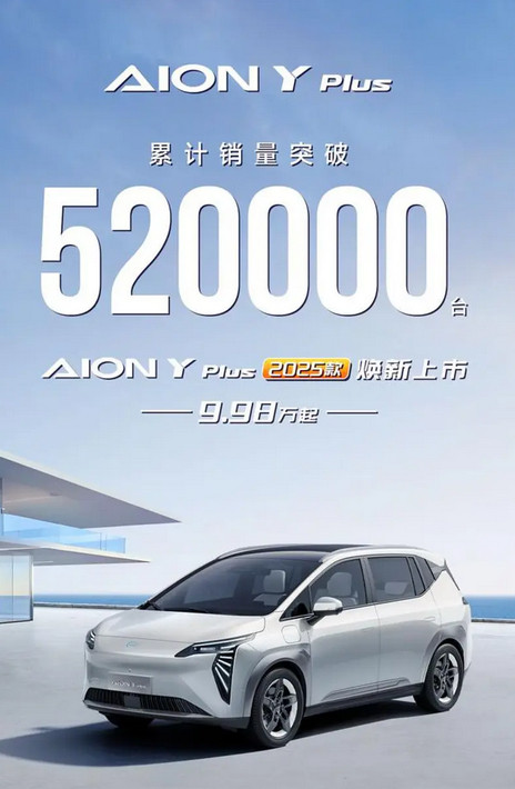 AIONYPlus累计销量突破520000台广汽埃安日前宣布，AIONY