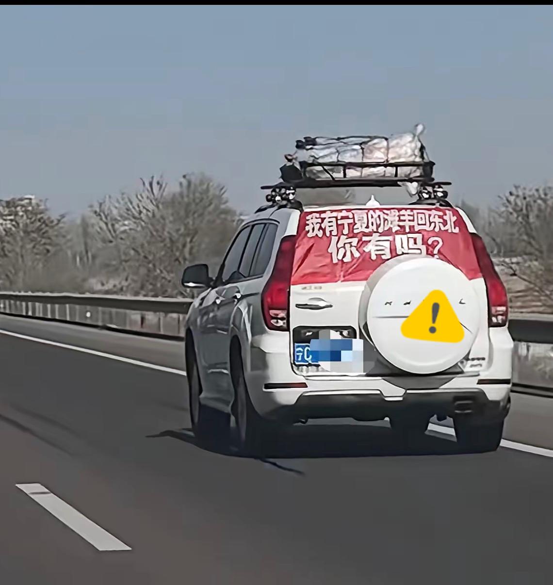 谁能想到，现在返乡炫富都这么卷了！不晒包不晒车，直接把一整只羊绑车顶，横跨大