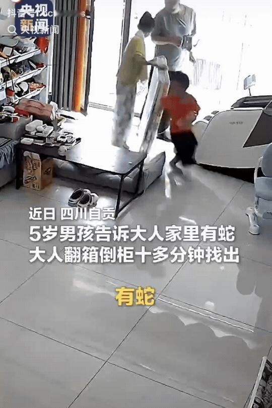 “事实告诉你，孩子的话还是要听的。”近日，四川自贡，5岁男孩在家里大喊：“有蛇