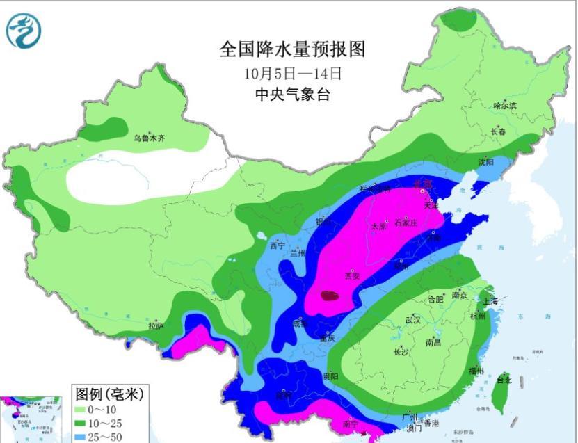 【华北黄淮连续强降水】从中央气象台今早刚刚发布的未来10天累计降雨量预报图来看，