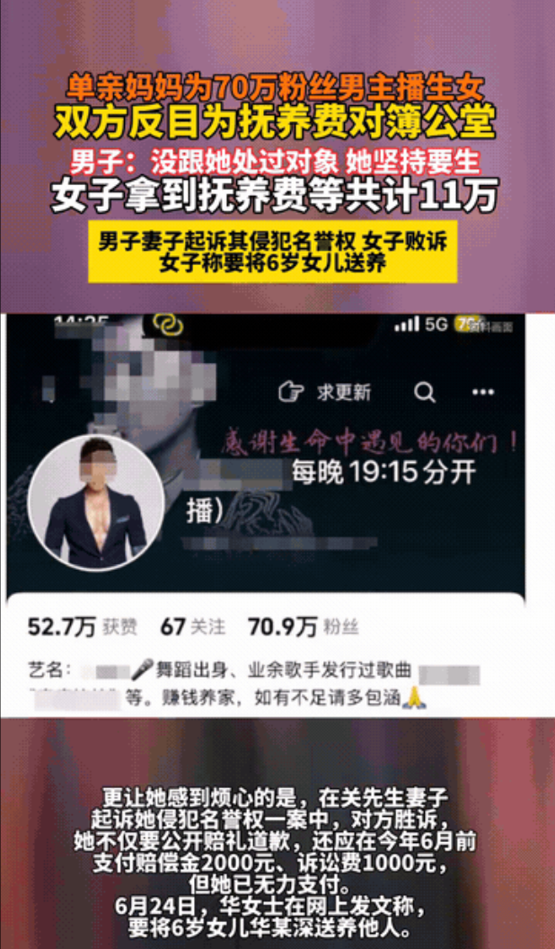 提裤就翻脸？”青岛单亲妈妈为70万粉丝男主播生了一个女儿，独自抚养6年。岂料对方