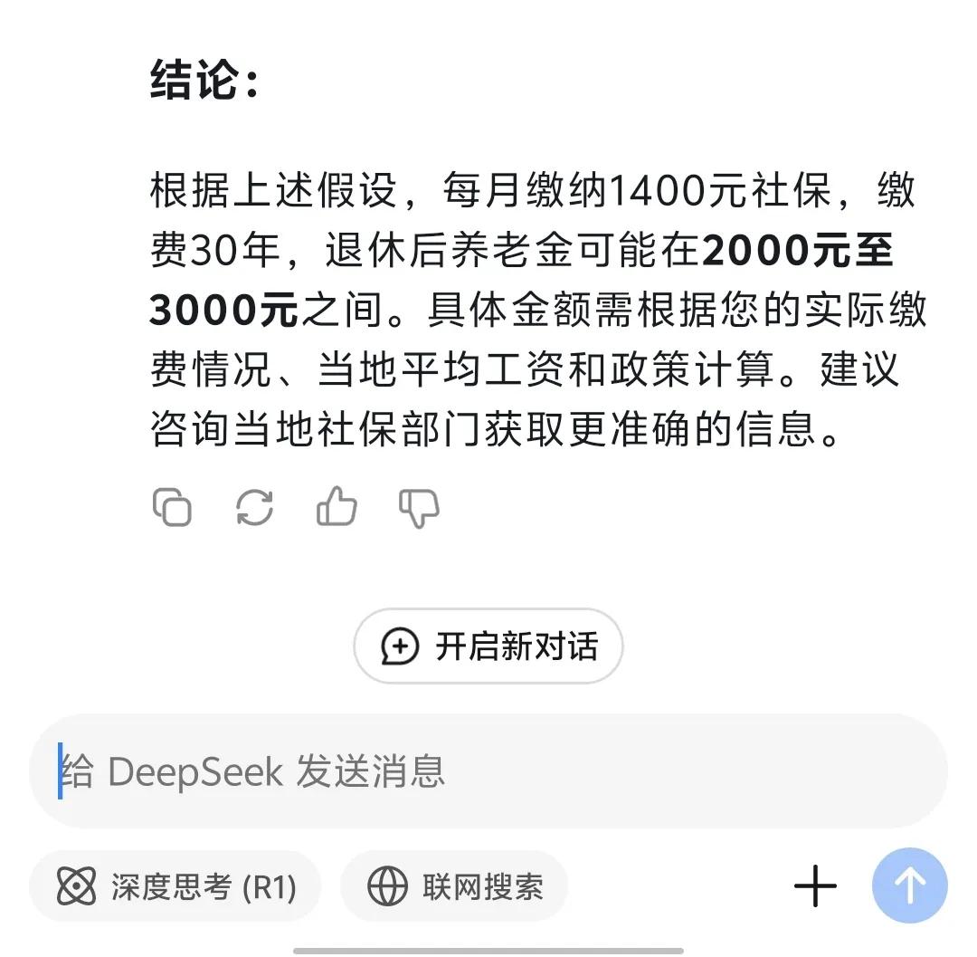 DeepSeek算出了我的养老金看样子以后生活不能指望养老金啊