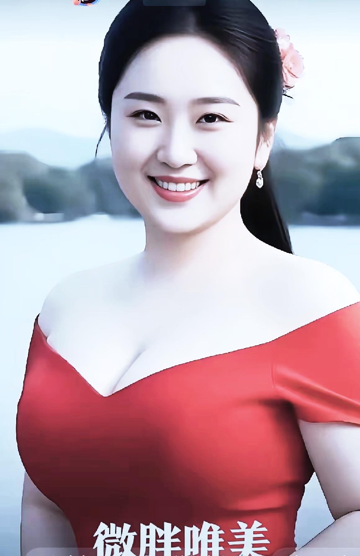 微胖女神的甜美笑容，红裙飘逸，唯美动人！