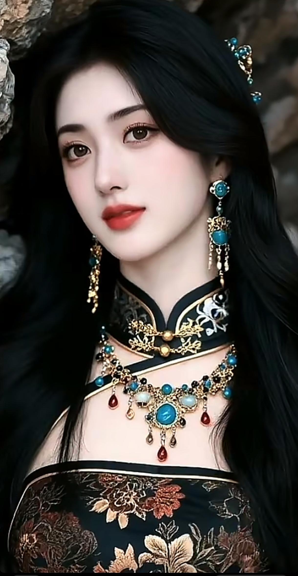 “古风美人，黑发如瀑，珠宝华贵，气质非凡”🌸💎👗分享一张你最近随拍的照片