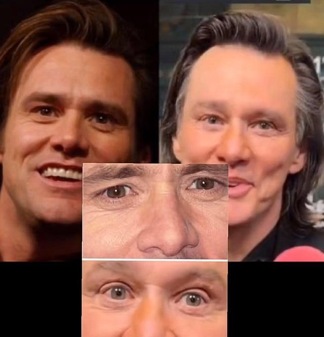 他脸上那根最活跃的神经，好像死了。左边是《变相怪杰》里那张橡皮脸，右边是现在。