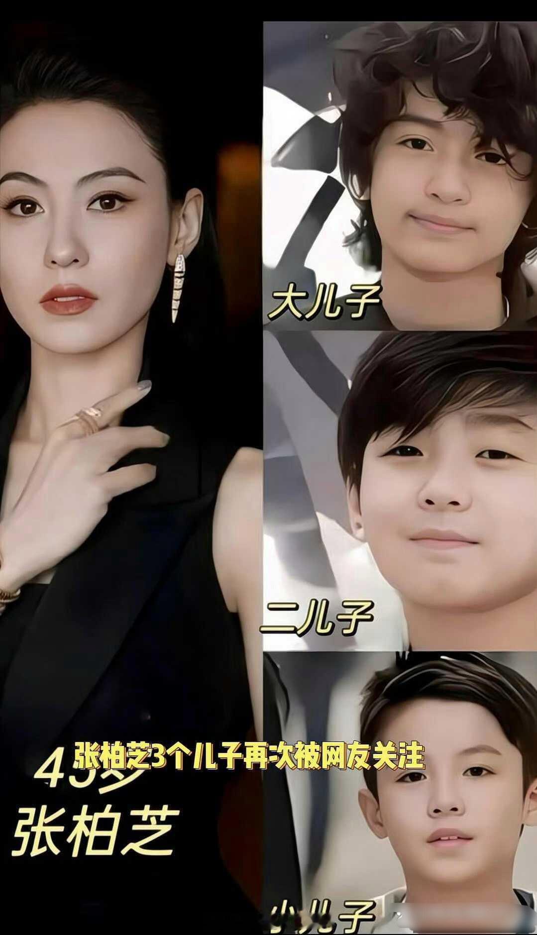 张柏芝带着三个儿子同时现身机场，一拖三真是厉害，好在和谢霆锋的两个儿子都长大了，