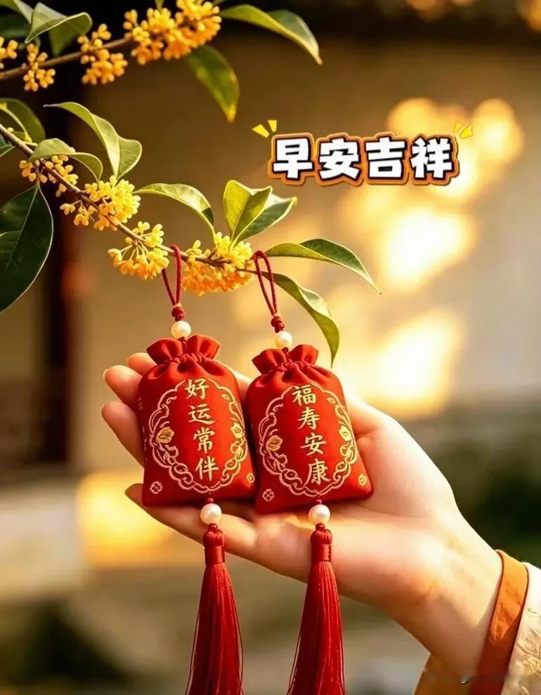 桂花香里挂福袋，好运常伴福寿来。早安吉祥！