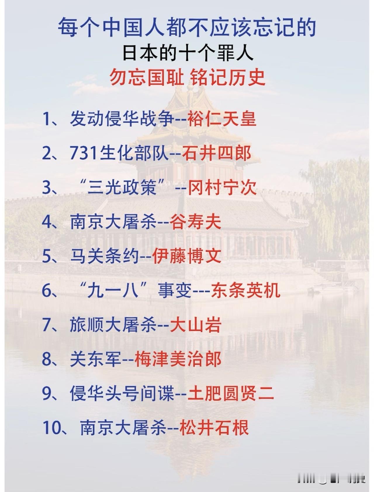 历史上日本侵华的10大罪人，值此抗日战争胜利80周年纪念日，我们更应该铭记历史，