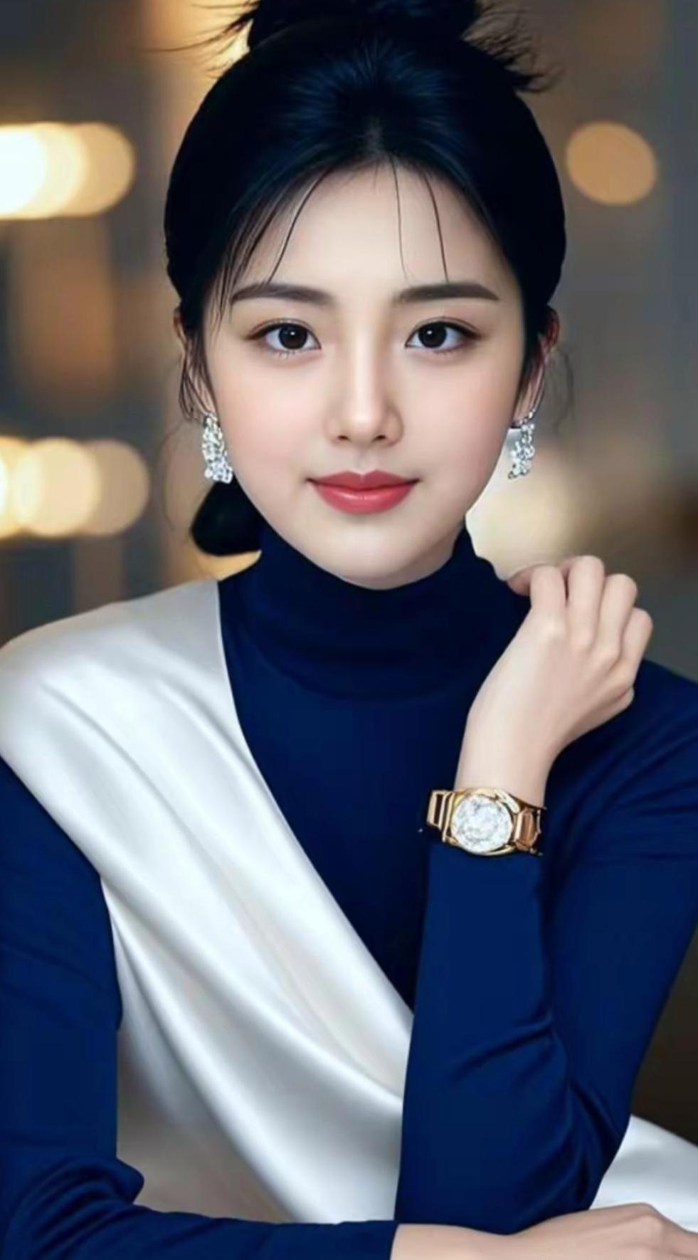 这位美女穿着优雅，气质出众。