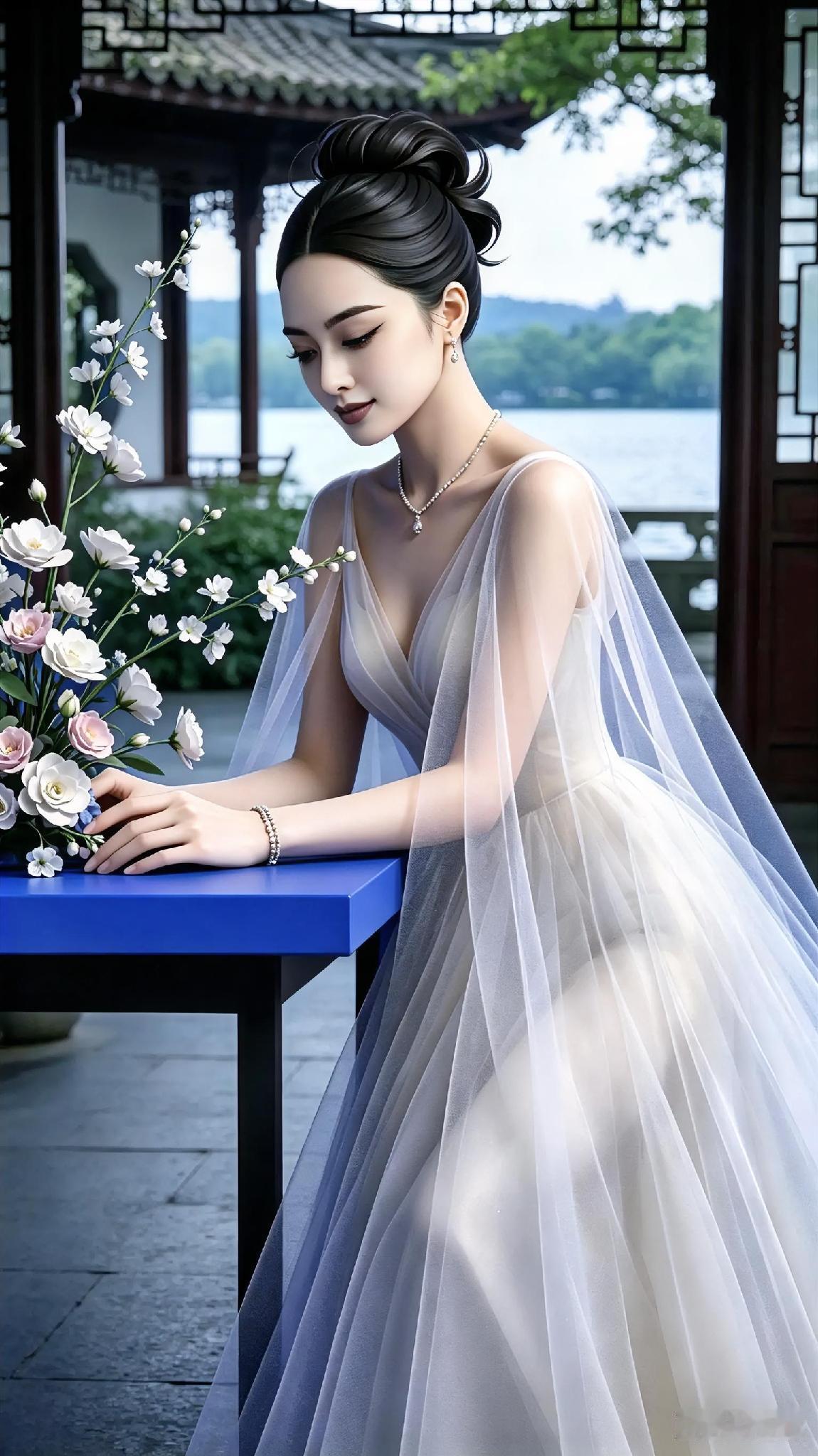 充满浪漫气息的纱裙，其柔美的颜色和轻盈的质感勾勒出女性独特的魅力与优雅。无论