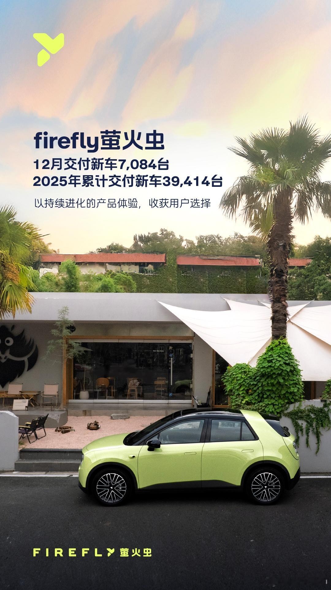 萤火虫12月交付量7,084辆，相比交付第一个月的3,680辆已经翻