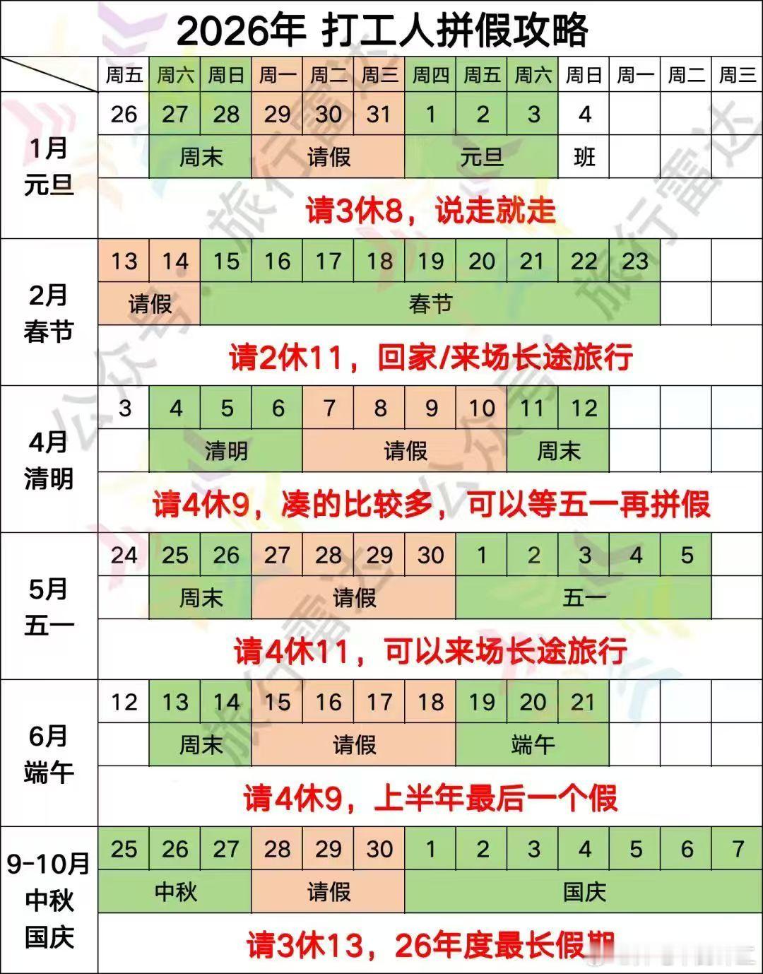 2026年打工人的拼好假攻略，请查收2026年节假日安排2026年节假日具体放假