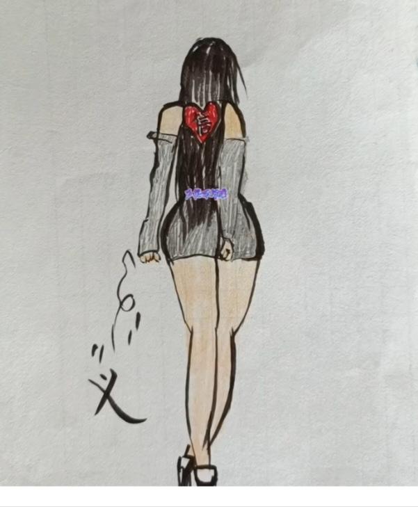 〔看图猜成语〕图中画面是美女；背影瞅着挺性感；手中扔下一个义；根据图示猜