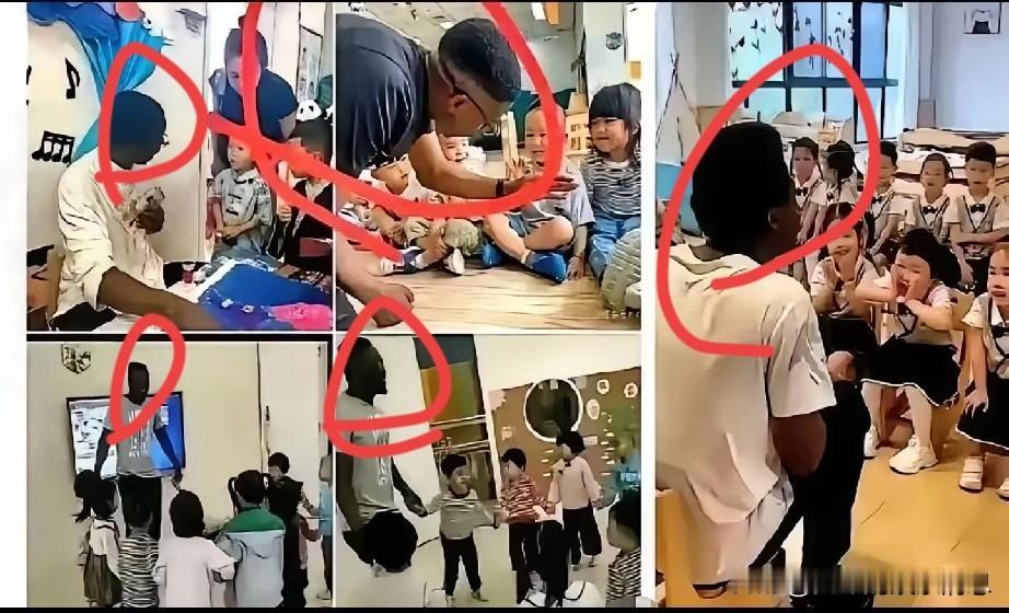 家长们带着孩子踏进幼儿园，看到有黑人外教，于是发起了请黑人外教的抗议。