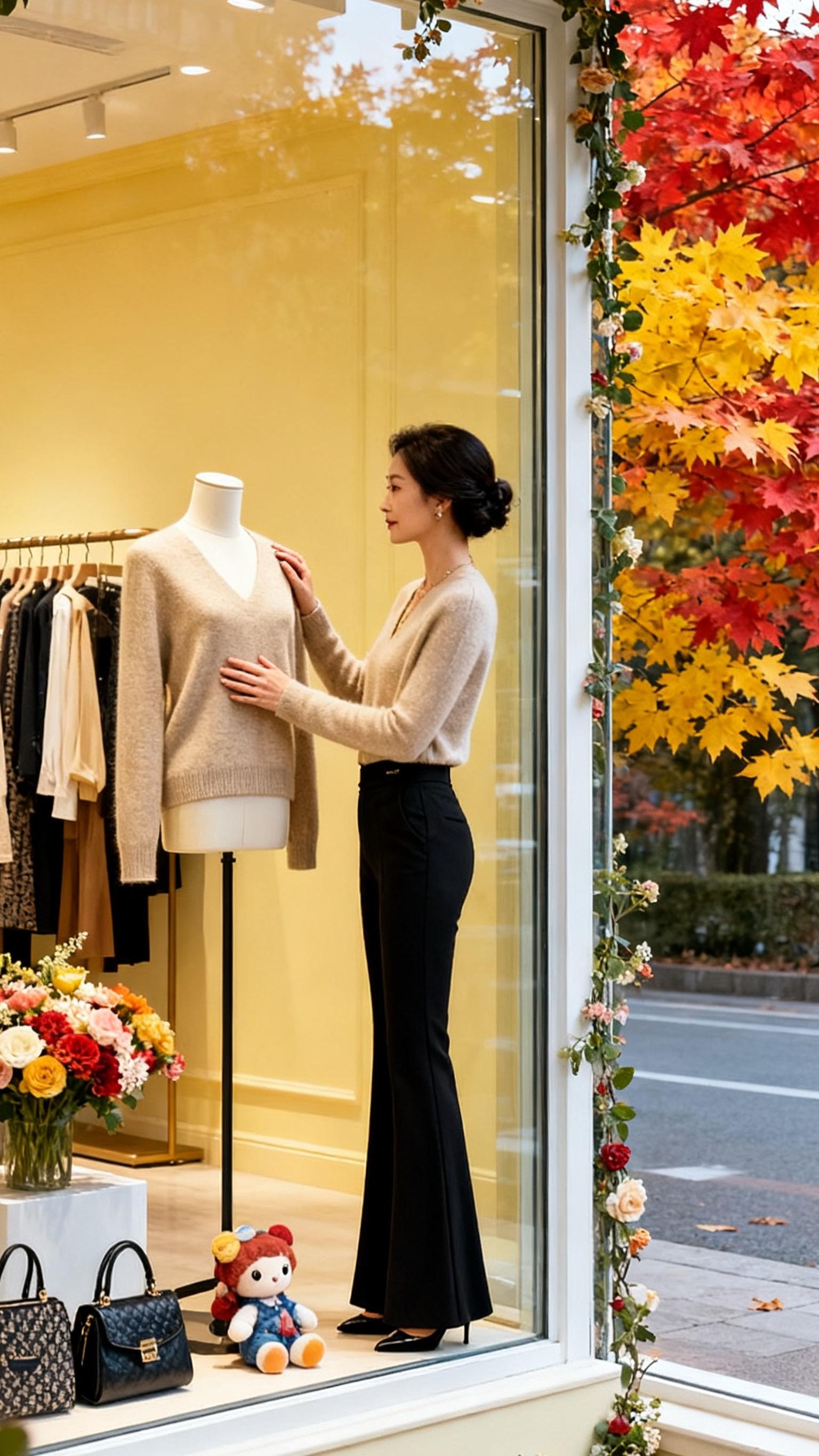 恒启源100%羊绒衫+高腰抗皱微喇叭。