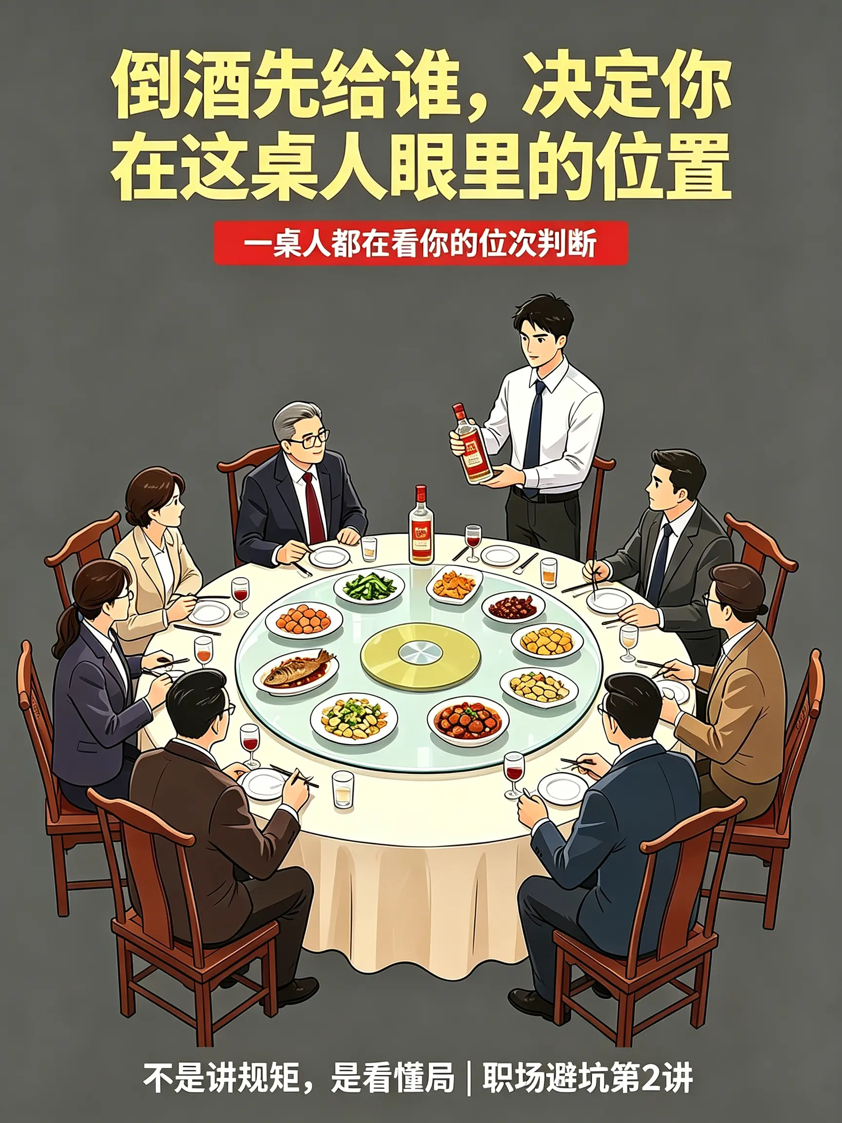 饭局倒酒先给谁，决定你在这桌人眼里的位置。职场避坑第二讲。 饭局倒酒...