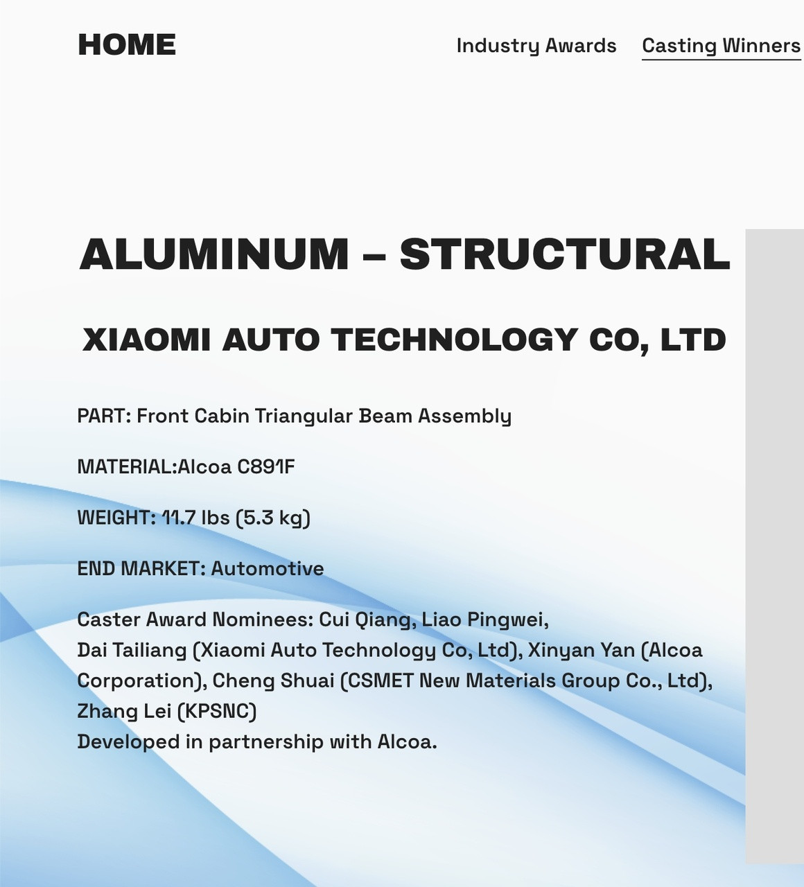 还是要来说一下小米获奖的这个结构件：●首先，明确奖项是结构奖，而不是材料奖我觉得