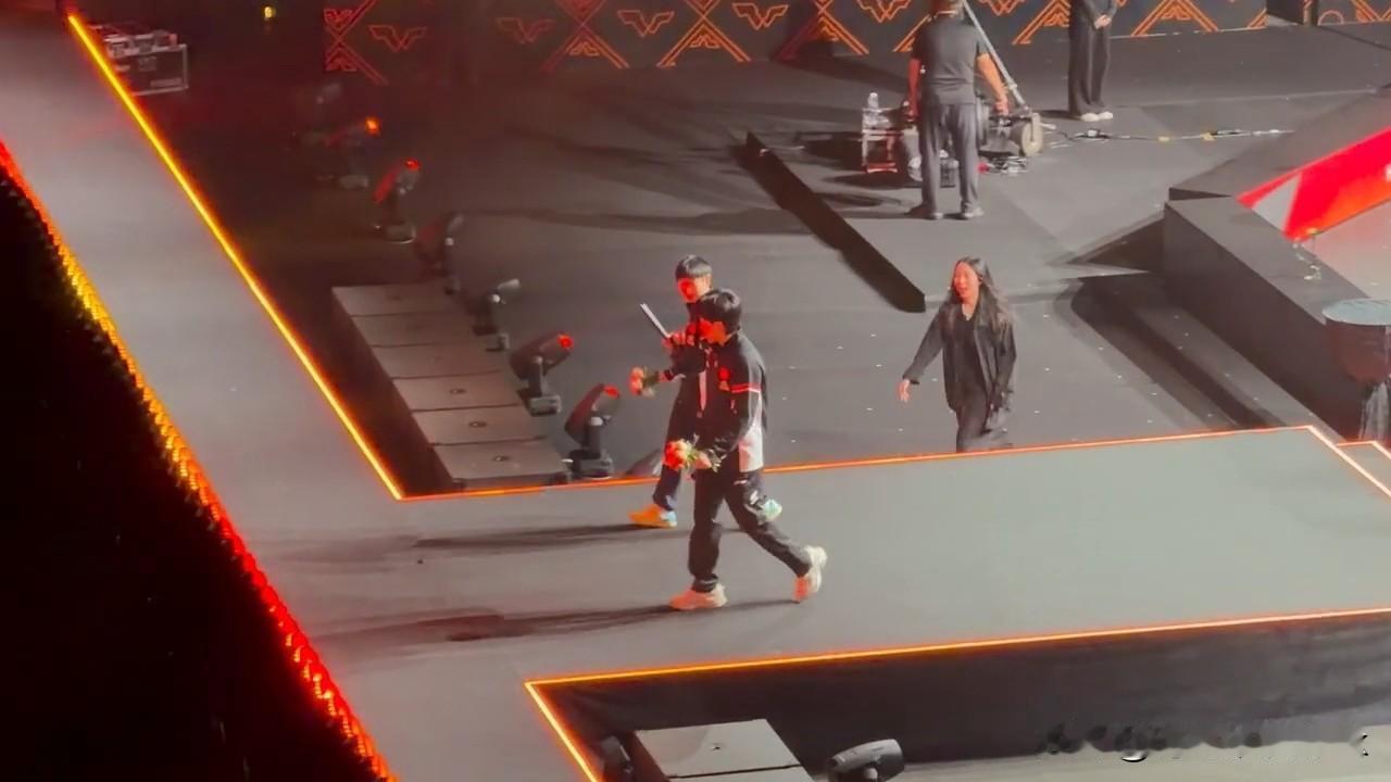 感觉王楚钦想扶着莎莎下去，但是被工作人员叫住了莎莎今天受伤了，带伤比赛很不容