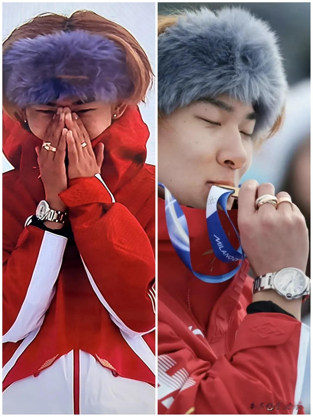 谁注意到苏翊鸣拿完金牌的小动作？镜头一对准他，就不停撸袖子、抬手展示。手上