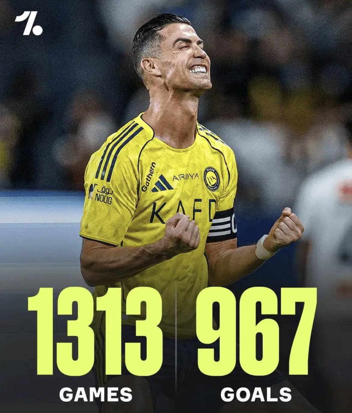 一觉醒来，C罗梅开二度，离千球目标只差33球！梅西怕是追不上了！沙特联赛第2