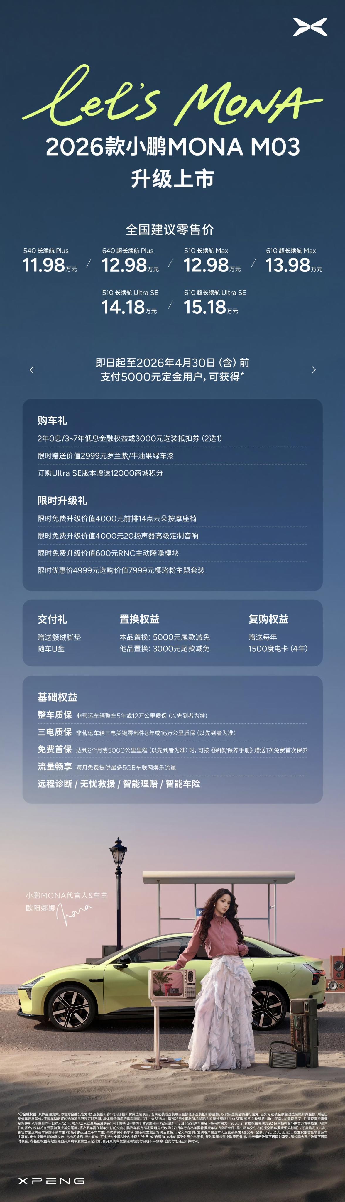 2026款小鹏MONA级别出来罗。540Plus：11.98万640P