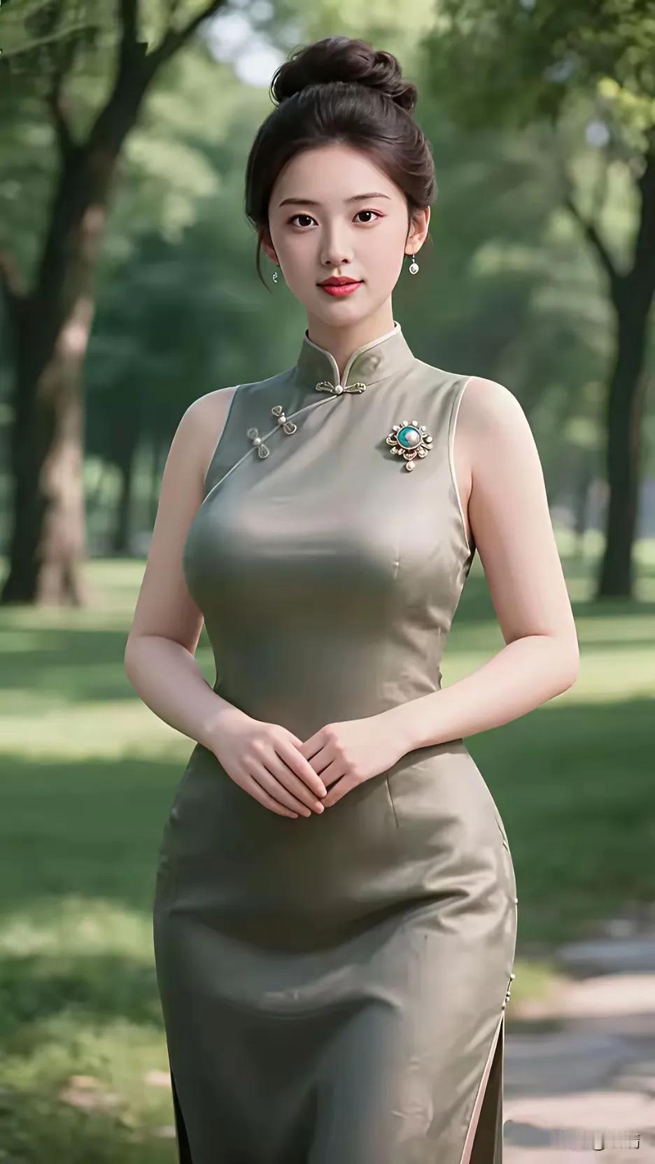 优雅旗袍，绿意盎然，尽显东方韵味。