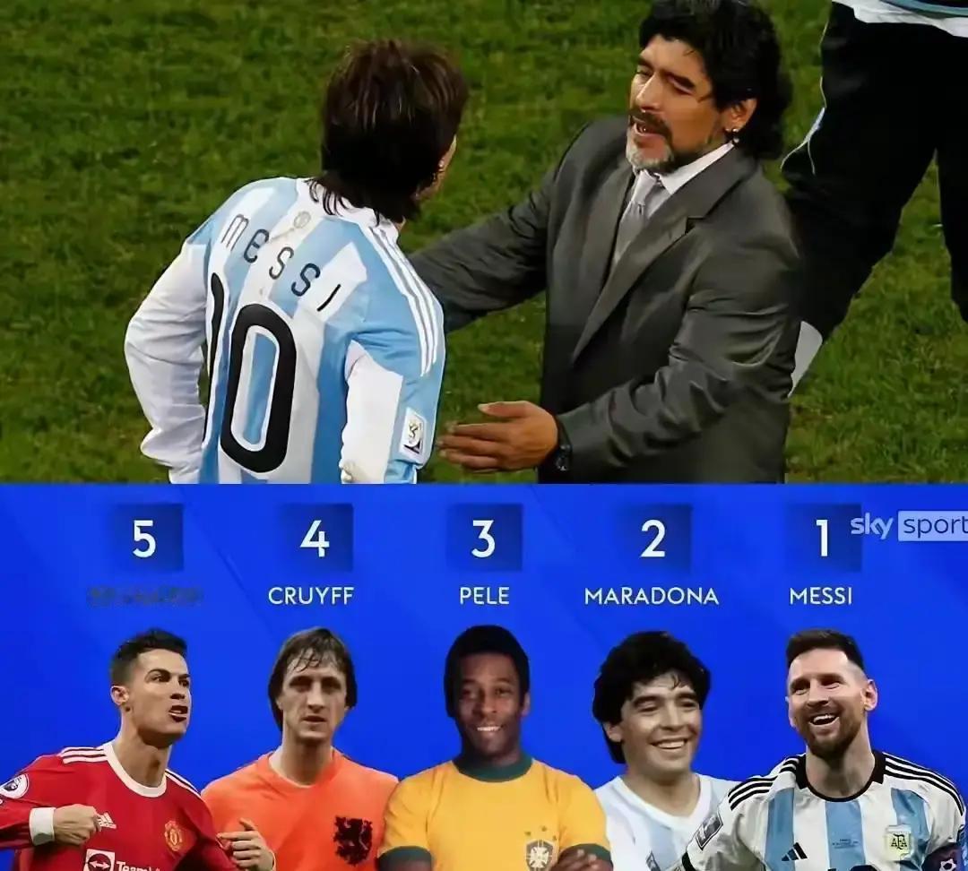 C罗掉到第5，炸锅了！天空体育刚出的足坛历史排名，把梅西放第一，C罗直接跌