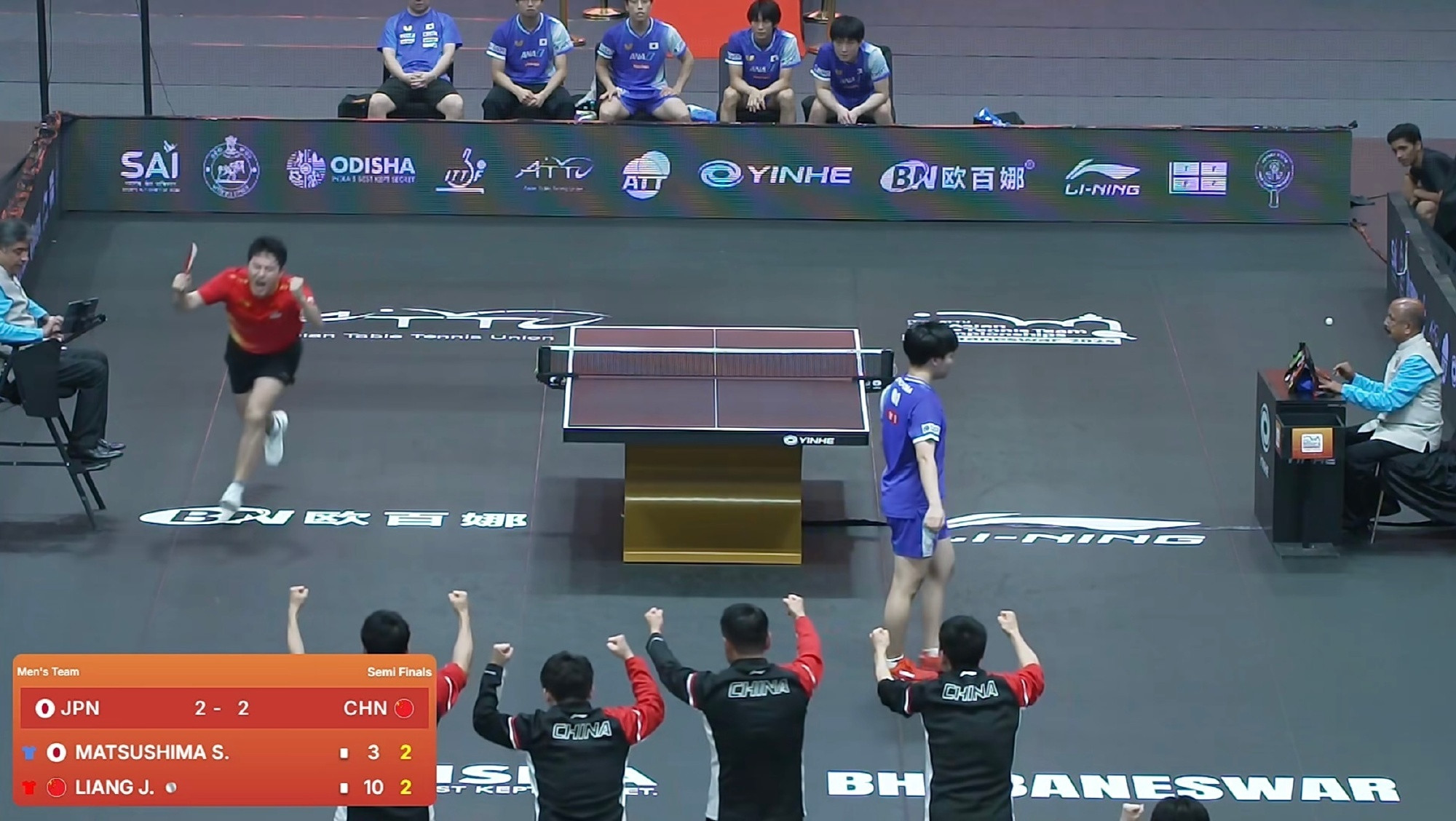 国乒男团3比2日本熬夜看到一场国乒输二赢三的大逆转，也算值了[点赞]国乒男团3